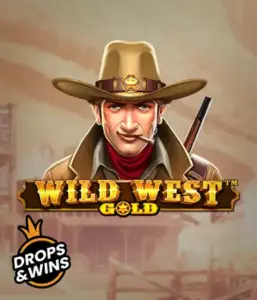  Encounter the rugged sheriff of "Wild West Gold," a captivating slot game by Pragmatic Play. The visual features a confident sheriff with a sheriff’s badge, framed by a sun-baked Old West town backdrop. The game's title is boldly featured in a rustic font, accentuating the theme of adventure and law enforcement in the wild frontier. 